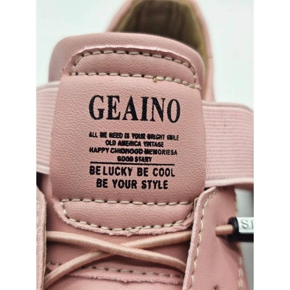GEAINO Casual Sneakers Women's 44 Pink Stitched Bungee Strap